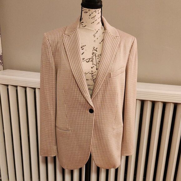 Theory Blush Pink & Cream Staple Blazer Jacket, Houndstooth, Stratton Knit, Sz 8 - Picture 2 of 13